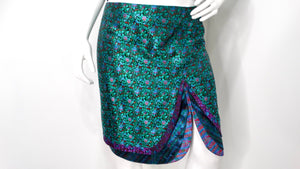 1990s Multicolor Floral Print Brocade Top & Skirt Set
