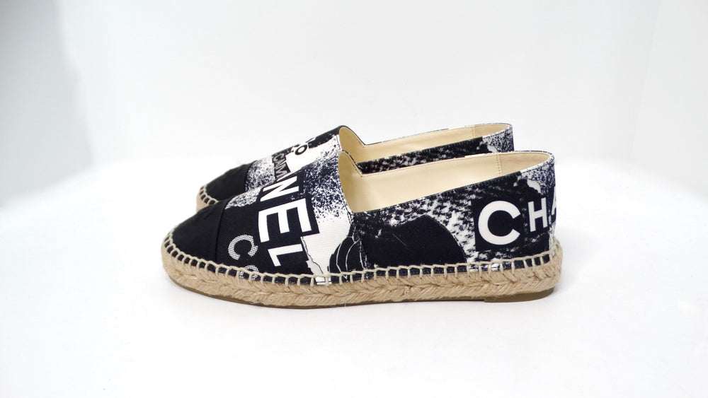 Chanel Black & White Printed Canvas Grosgrain 31 Rue Cambon Espadrilles