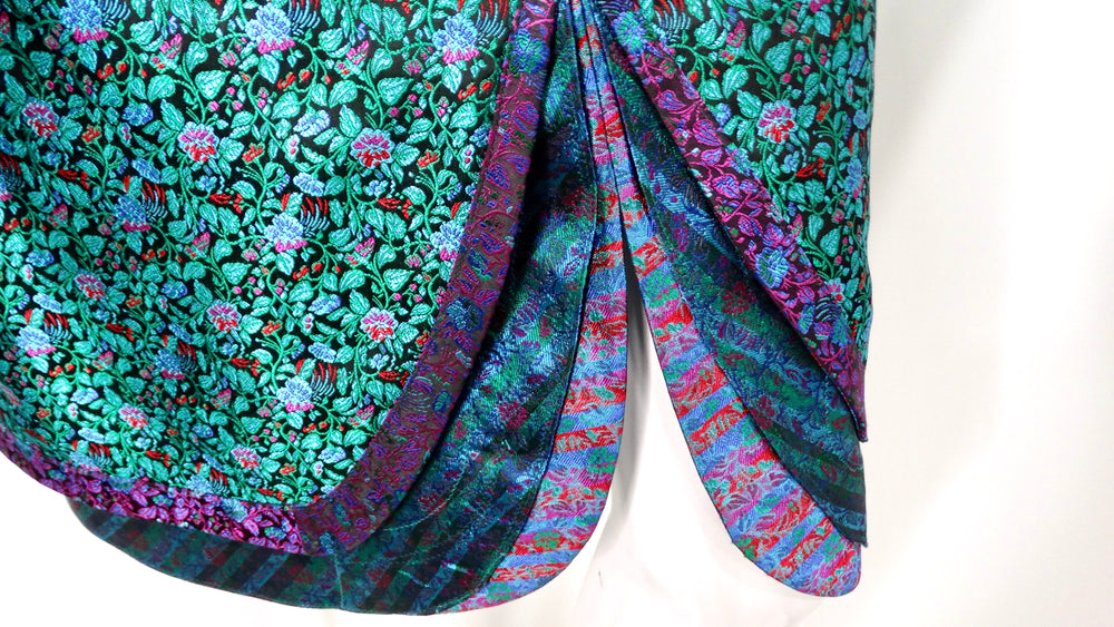 1990s Multicolor Floral Print Brocade Top & Skirt Set