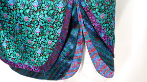1990s Multicolor Floral Print Brocade Top & Skirt Set