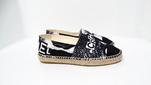 Chanel Black & White Printed Canvas Grosgrain 31 Rue Cambon Espadrilles