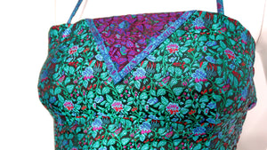 1990s Multicolor Floral Print Brocade Top & Skirt Set