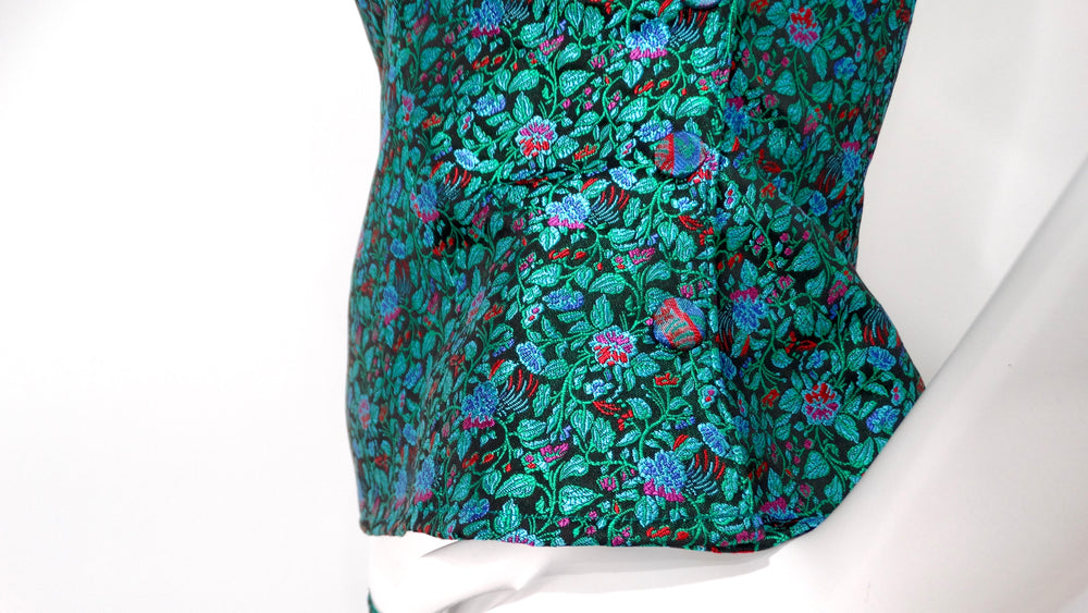 1990s Multicolor Floral Print Brocade Top & Skirt Set