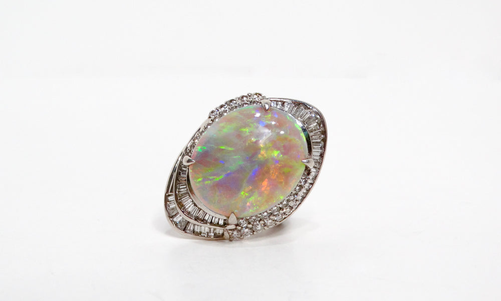 Australian Opal & Diamonds Platinum Cocktail Ring