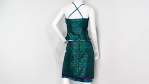 1990s Multicolor Floral Print Brocade Top & Skirt Set
