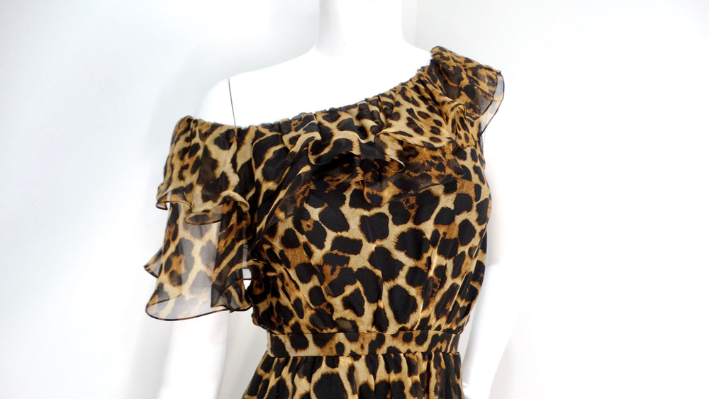 Saint Laurent Leopard Print Silk Off-The-Shoulder Mini Dress