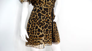 Saint Laurent Leopard Print Silk Off-The-Shoulder Mini Dress