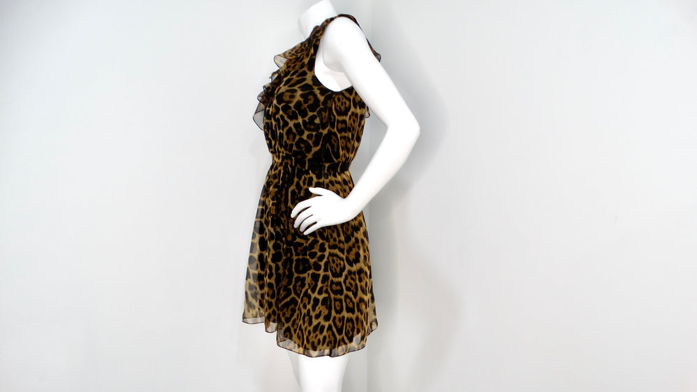 Saint Laurent Leopard Print Silk Off-The-Shoulder Mini Dress