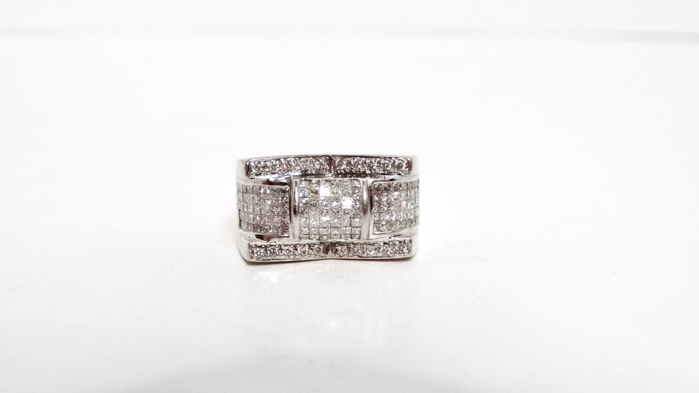 Art Deco 14k White Gold & Diamond Encrusted Cocktail Ring