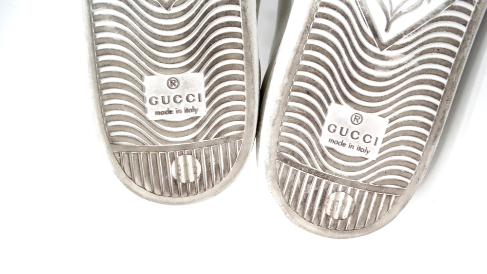 Gucci Crystal Web "LOVED" White Calfskin Leather Sneakers