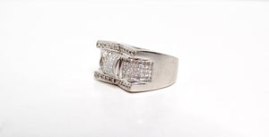 Art Deco 14k White Gold & Diamond Encrusted Cocktail Ring