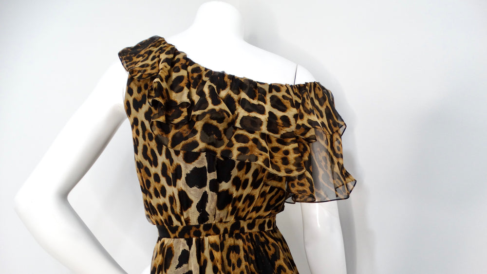 Saint Laurent Leopard Print Silk Off-The-Shoulder Mini Dress