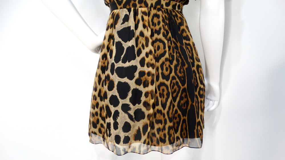 Saint Laurent Leopard Print Silk Off-The-Shoulder Mini Dress