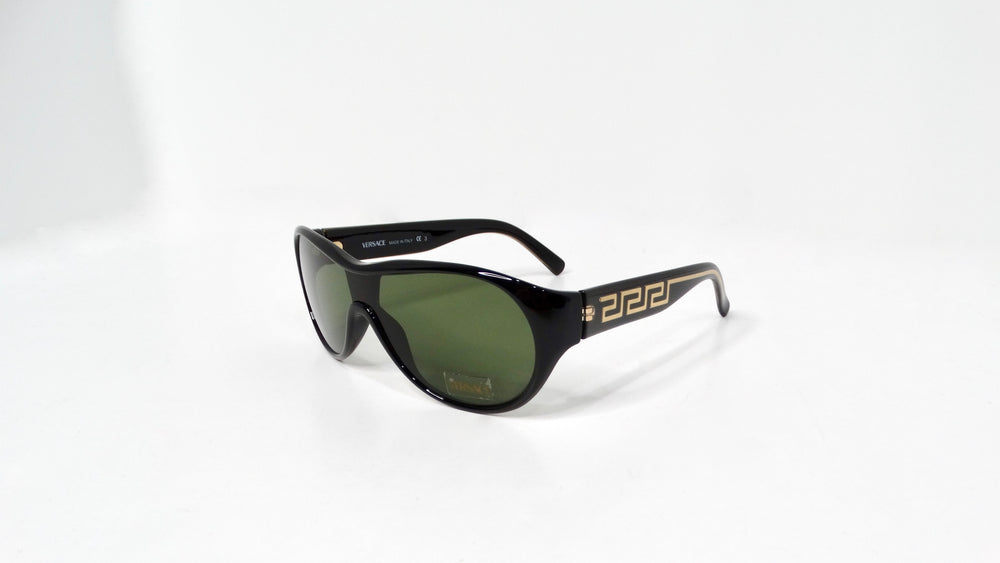 Versace 439 Aviator Black & Green Sunglasses With Gold Greca Detailing