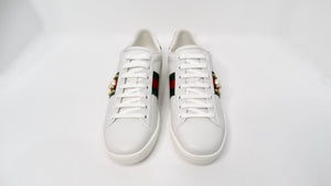 Gucci Ace White Calfskin Faux Pearl Accent & Spike Sneakers