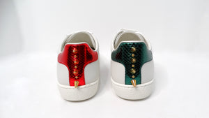 Gucci Ace White Calfskin Faux Pearl Accent & Spike Sneakers