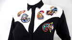 Vintage Retro Western Beaded Paisley Motif Button-Up Long-Sleeve Dress