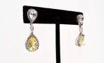 Yellow Synthetic Diamonds & Sterling Silver Tear Drop Earrings