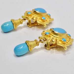Carolyn Tyler 22K Gold Sleeping Beauty Turquoise Dangle Earrings
