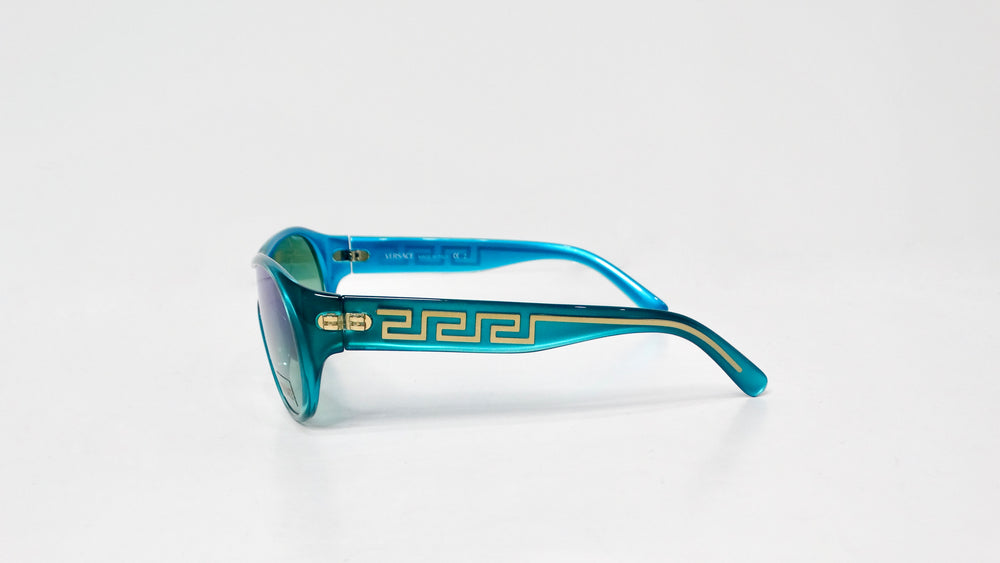 Versace Y2K 439 Teal Gradient Shield Sunglasses With Gold Greca Detailing