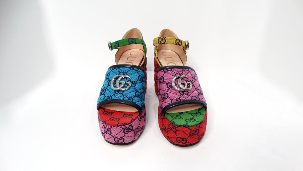 Gucci Color-Block Monogram Logo Platform Sandals