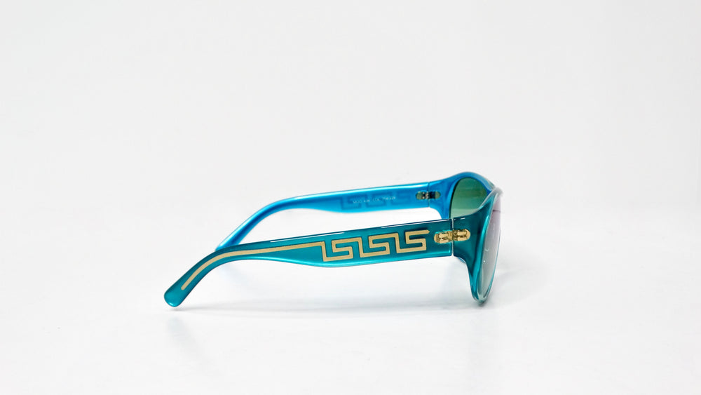 Versace Y2K 439 Teal Gradient Shield Sunglasses With Gold Greca Detailing