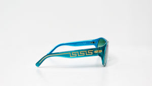 Versace Y2K 439 Teal Gradient Shield Sunglasses With Gold Greca Detailing