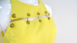 Versus Versace Yellow Sleeveless Mini Dress With Lion Motif Eyelets