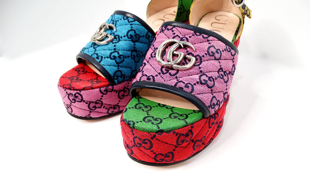 Gucci Color-Block Monogram Logo Platform Sandals