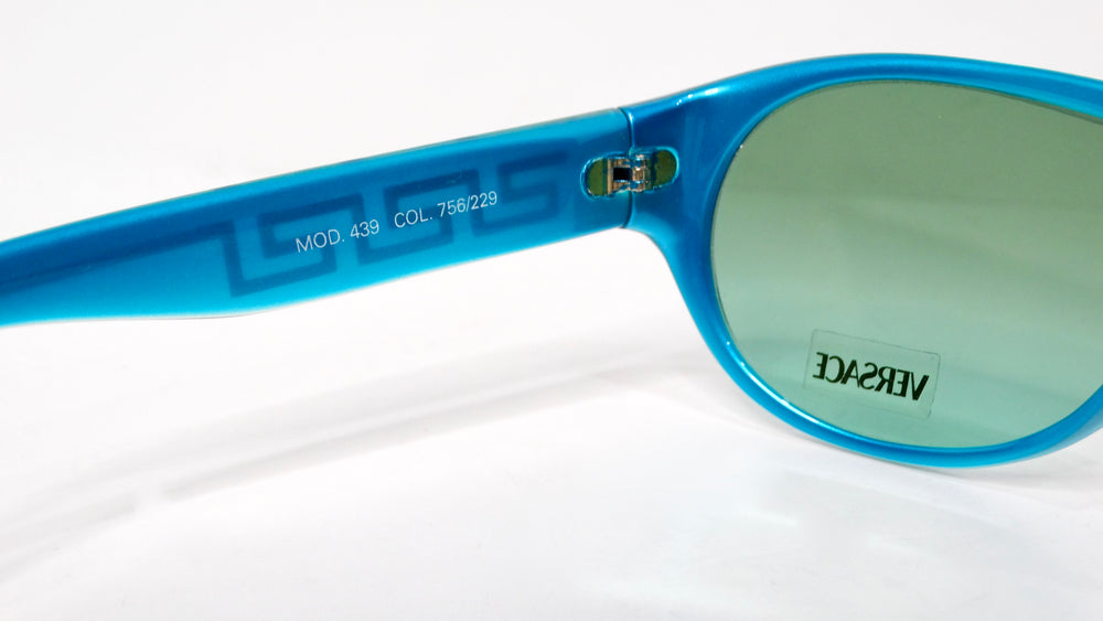 Versace Y2K 439 Teal Gradient Shield Sunglasses With Gold Greca Detailing