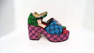 Gucci Color-Block Monogram Logo Platform Sandals