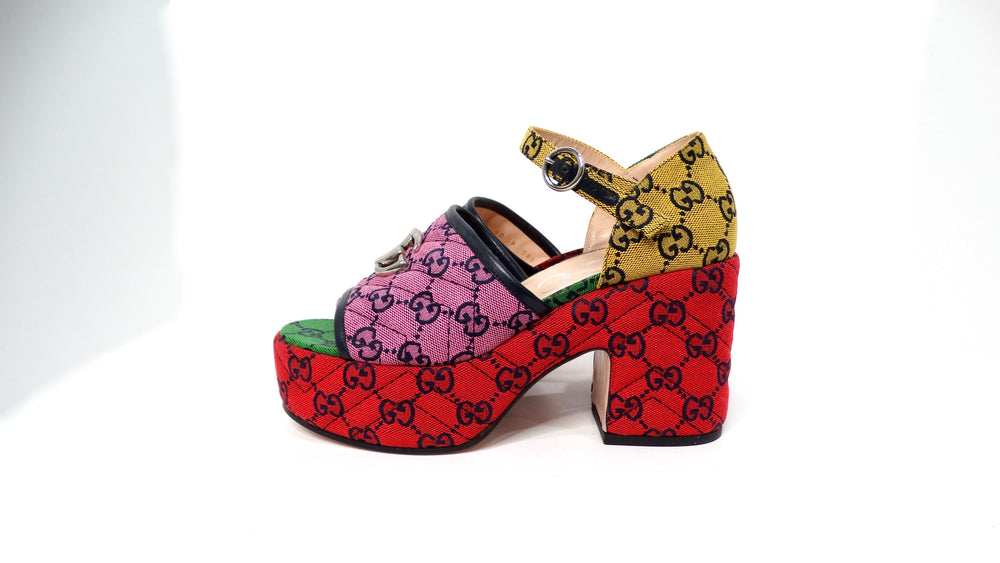 Gucci Color-Block Monogram Logo Platform Sandals