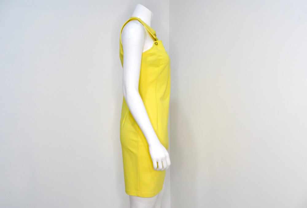 Versus Versace Yellow Sleeveless Mini Dress With Lion Motif Eyelets