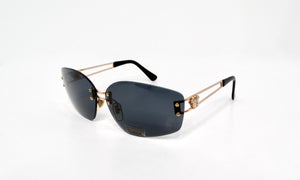 Versace 1990s Dark Blue Tinted and Gold-Tone Metal Rectangular Sunglasses