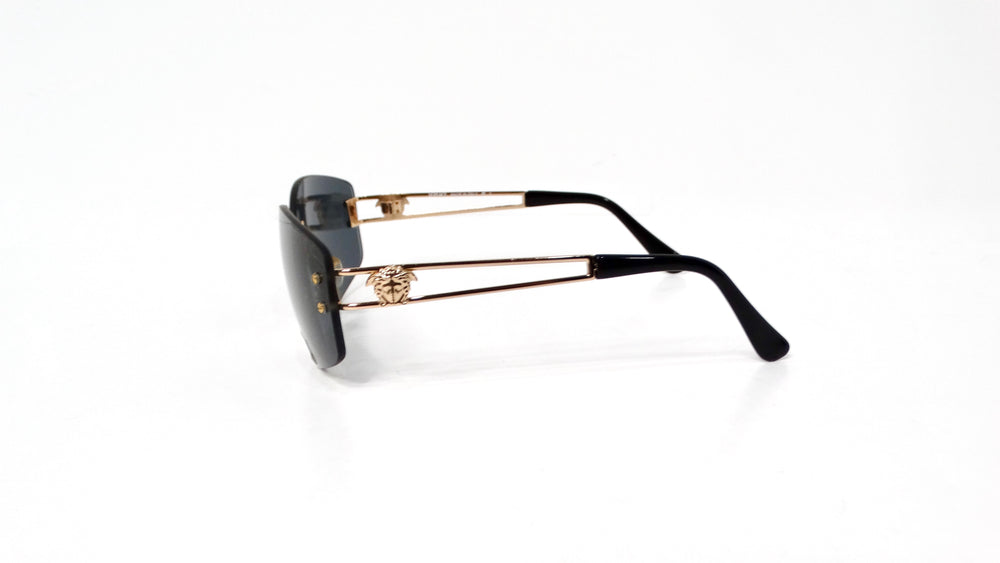 Versace 1990s Dark Blue Tinted and Gold-Tone Metal Rectangular Sunglasses