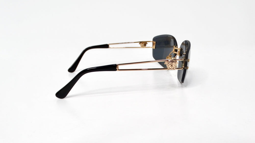 Versace 1990s Dark Blue Tinted and Gold-Tone Metal Rectangular Sunglasses