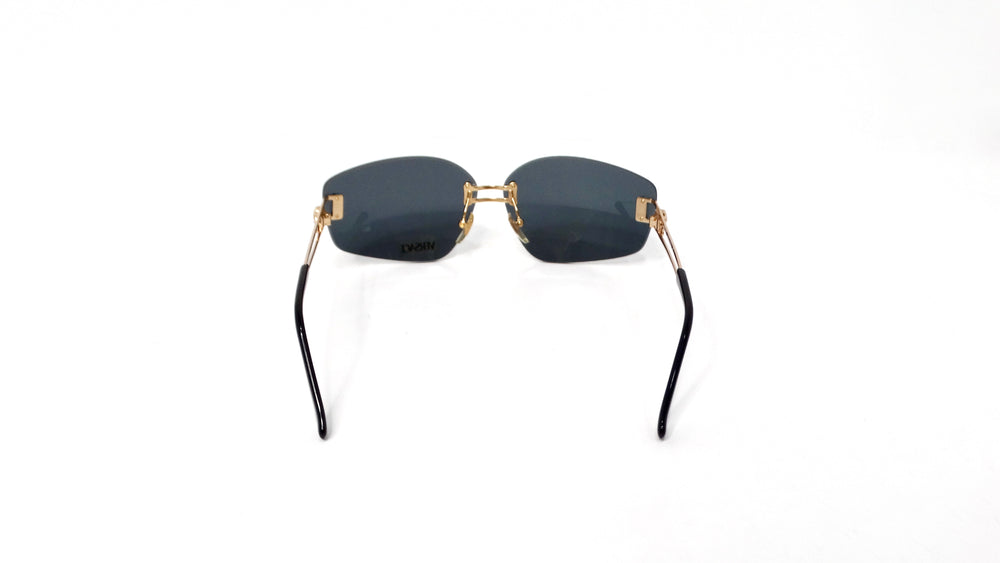 Versace 1990s Dark Blue Tinted and Gold-Tone Metal Rectangular Sunglasses