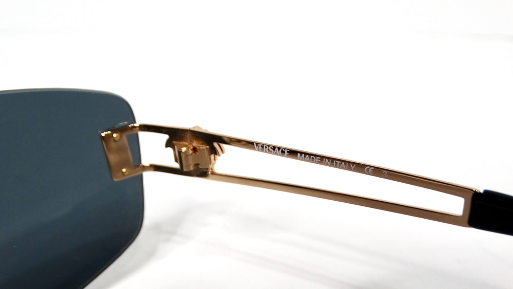 Versace 1990s Dark Blue Tinted and Gold-Tone Metal Rectangular Sunglasses