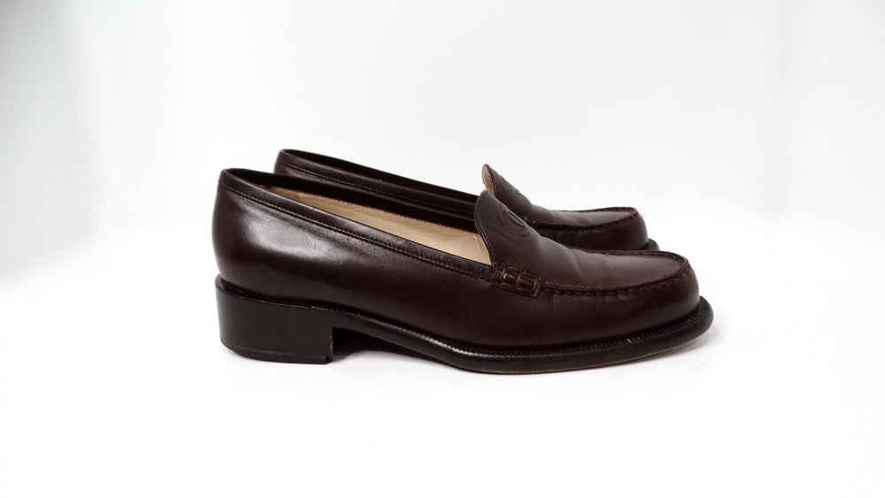 1998 Chanel Brown Leather Interlocking CC Loafers