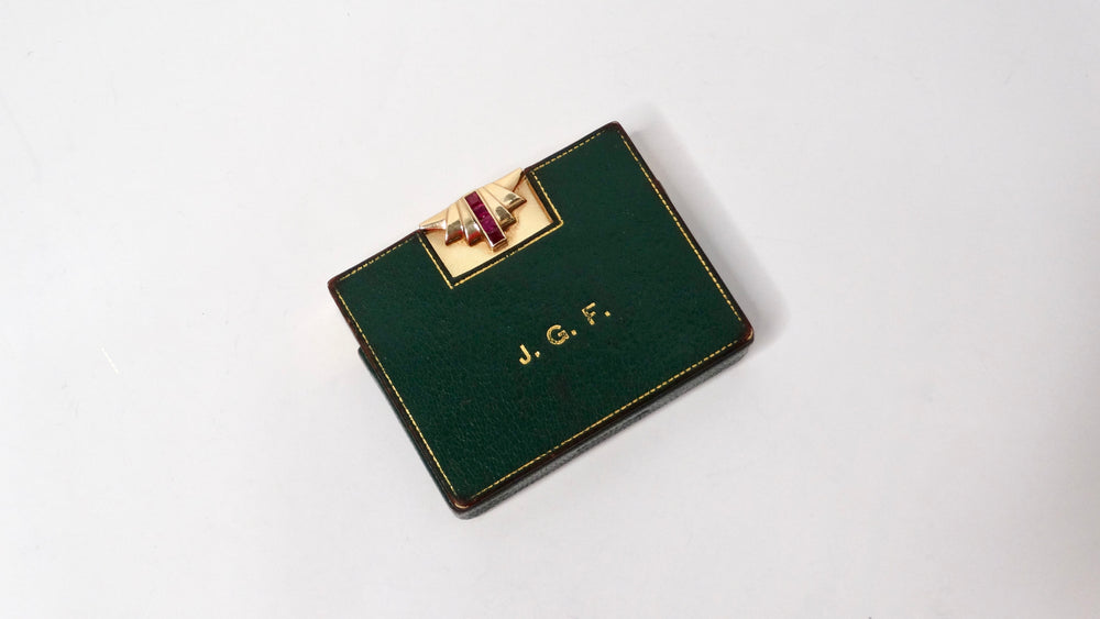 Tiffany & Co 1940s 14k Gold Compact Mirror Box With Ruby Detail