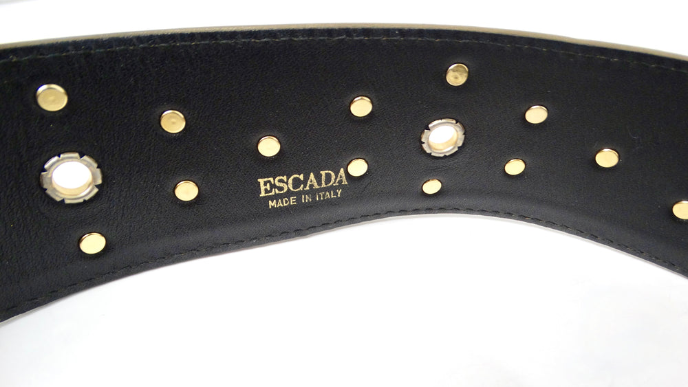 Escada Khaki Leather Gold-Tone Studded Statement Belt