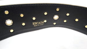 Escada Khaki Leather Gold-Tone Studded Statement Belt