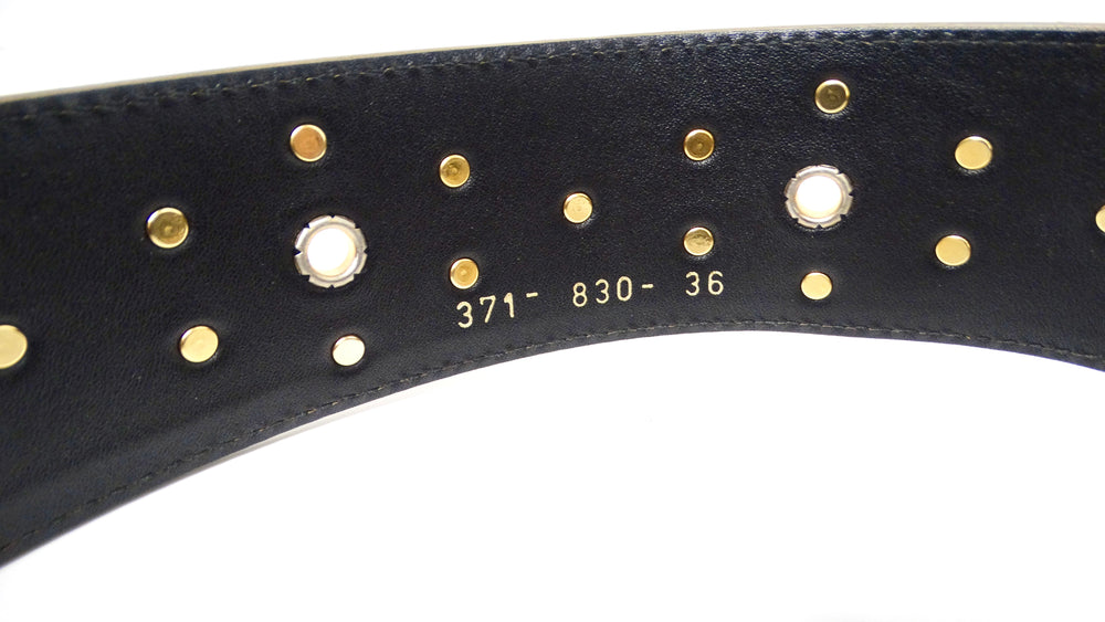 Escada Khaki Leather Gold-Tone Studded Statement Belt