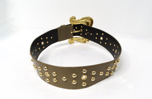 Escada Khaki Leather Gold-Tone Studded Statement Belt