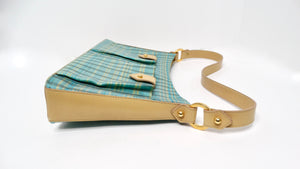 Y2K Jimmy Choo Blue Plaid Satin & Leather Shoulder Bag