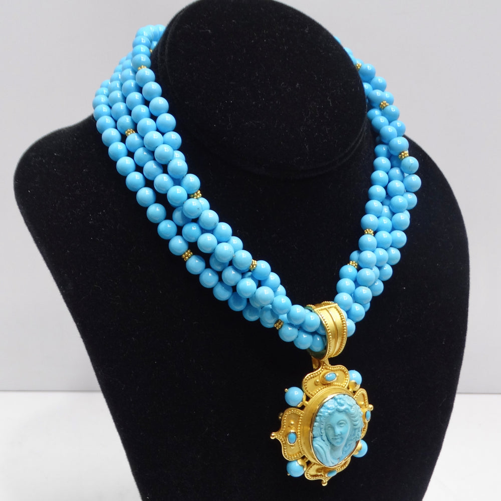 Carolyn Tyler 22K Gold Sleeping Beauty Turquoise Cameo Pendent Necklace