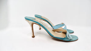 Y2K Jimmy Choo Blue Mother Of Pearl Detailed Kitten Heel Sandals