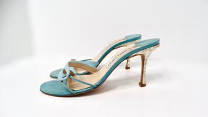 Y2K Jimmy Choo Blue Mother Of Pearl Detailed Kitten Heel Sandals