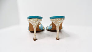 Y2K Jimmy Choo Blue Mother Of Pearl Detailed Kitten Heel Sandals