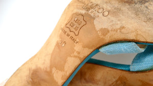 Y2K Jimmy Choo Blue Mother Of Pearl Detailed Kitten Heel Sandals